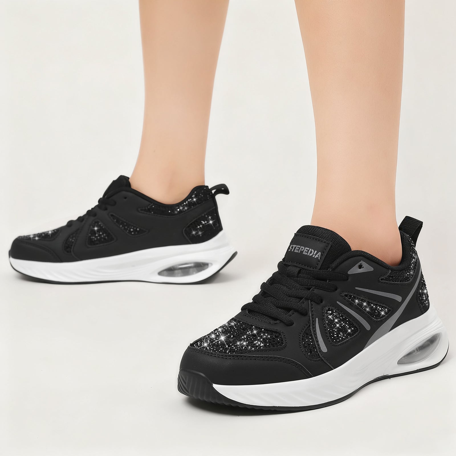 Stepedia Womens Air Cushion Sneakers Rhinestone Lightweight Walking Shoes Breathable Tennis Shoes