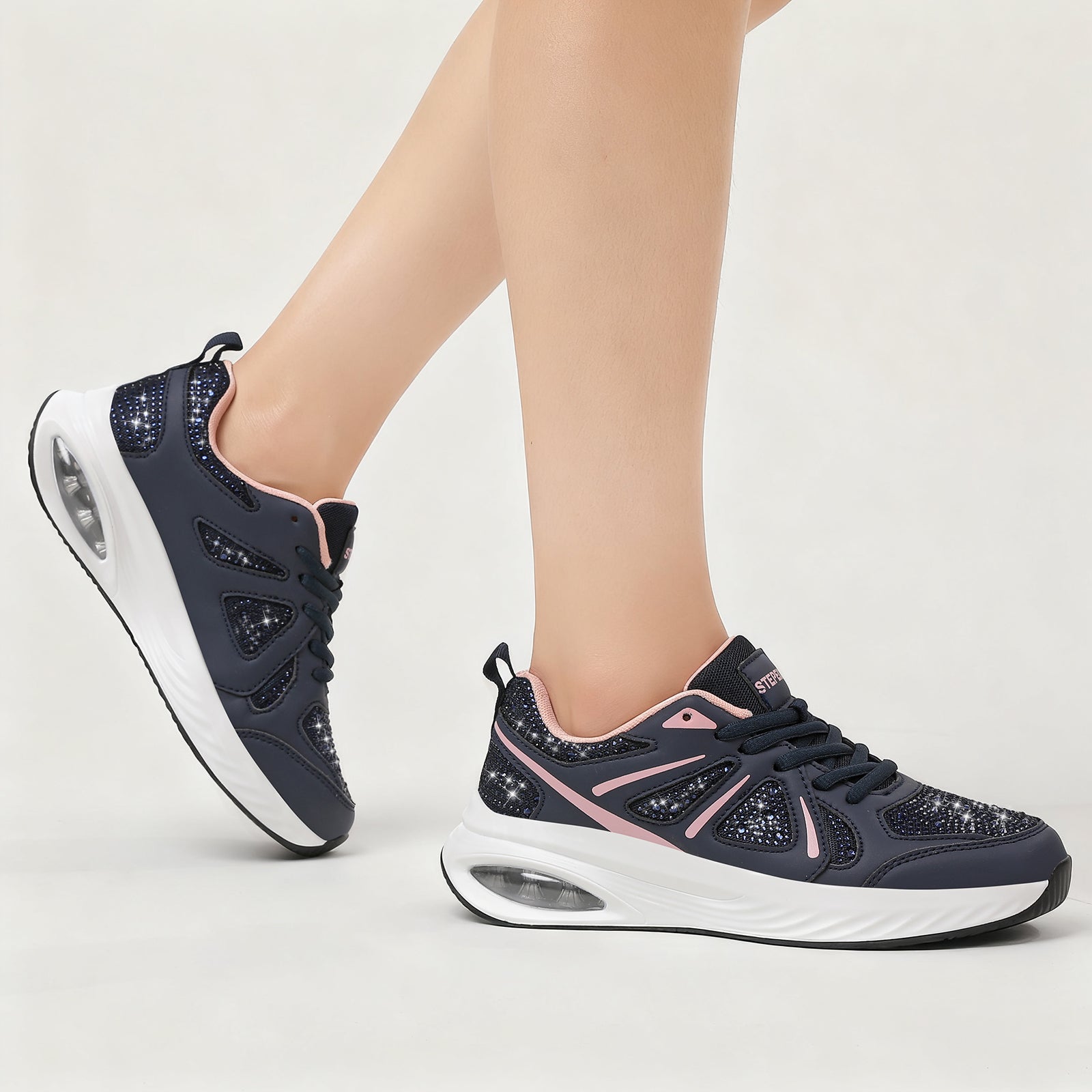 Stepedia Womens Air Cushion Sneakers Rhinestone Lightweight Walking Shoes Breathable Tennis Shoes