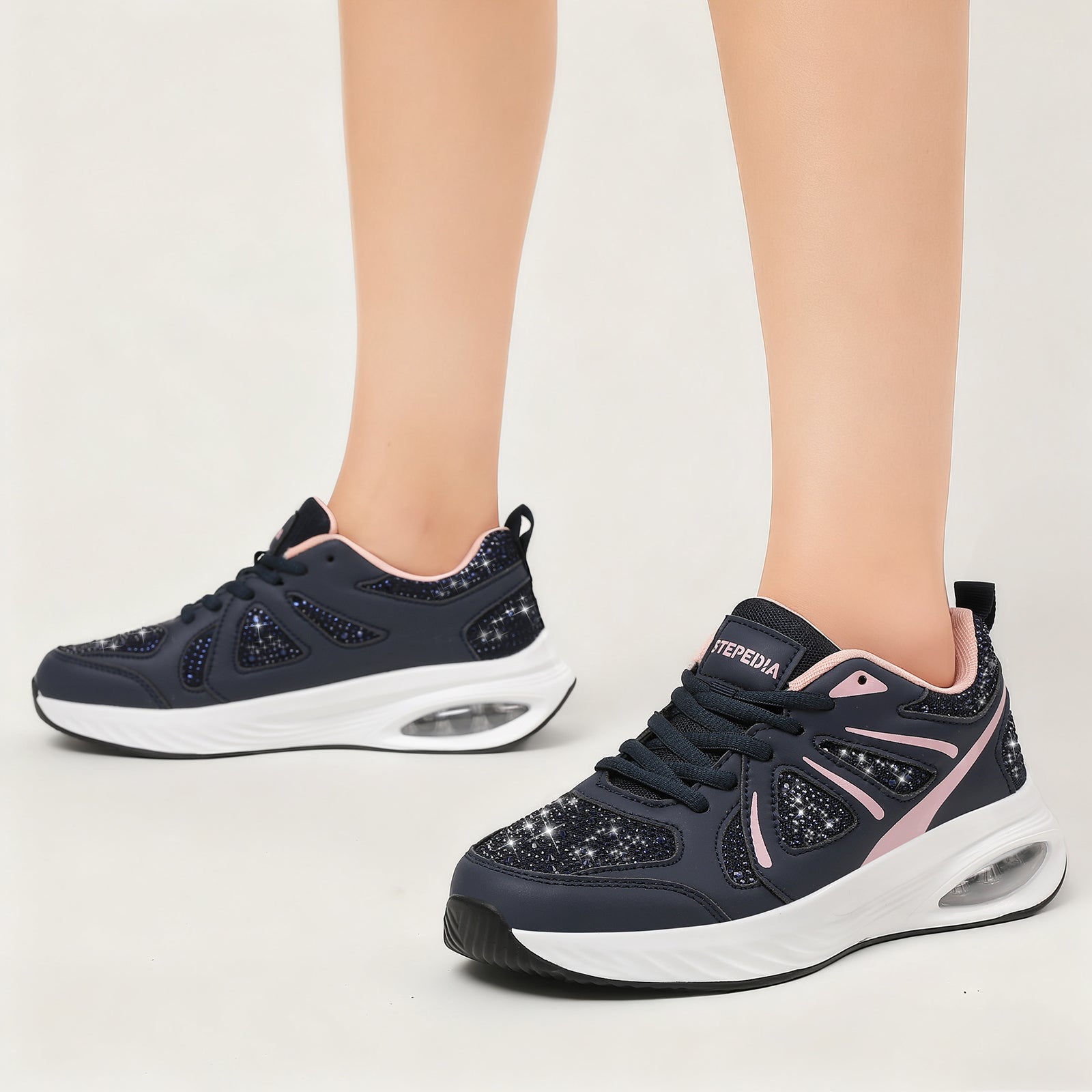 Stepedia Womens Air Cushion Sneakers Rhinestone Lightweight Walking Shoes Breathable Tennis Shoes
