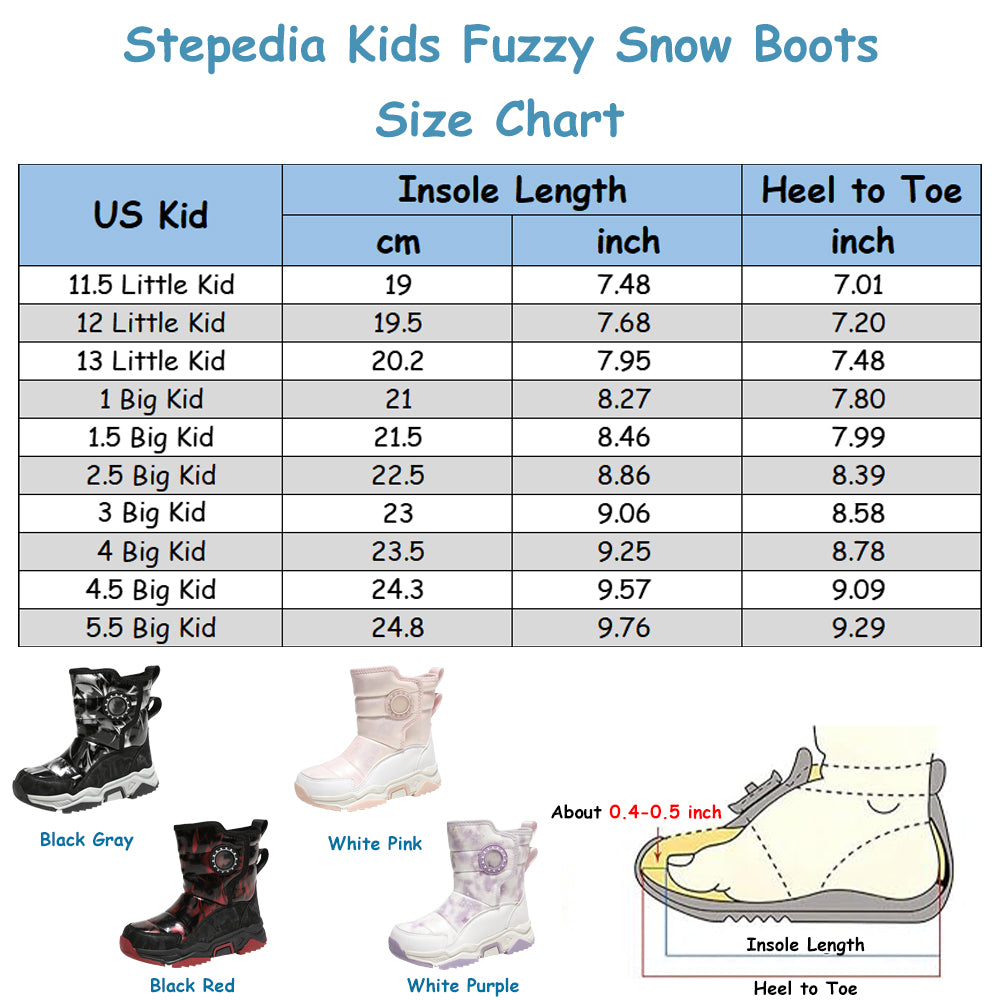 Stepedia Kids Boys Girls Faux Fur Lined Winter Waterproof Warm Snow Boots