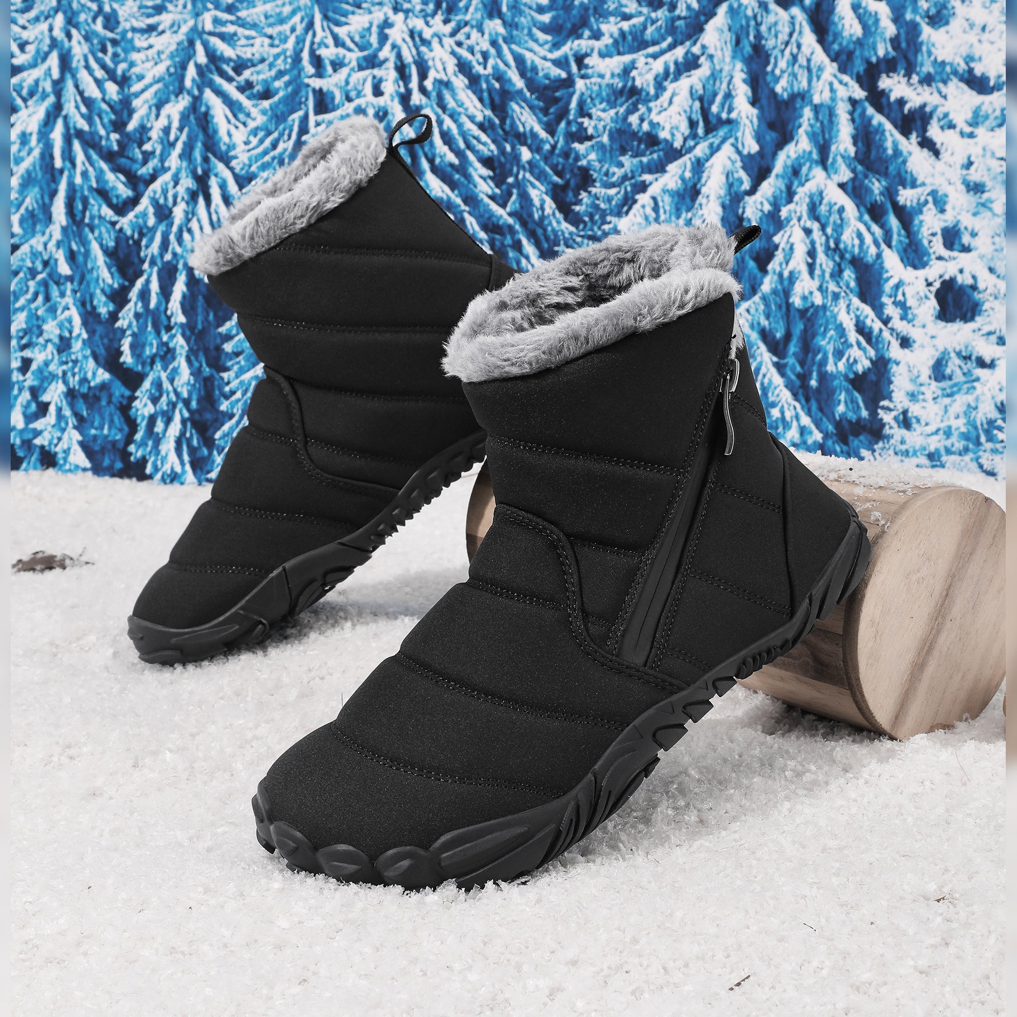Stepedia Kids Snow Boots for Boys Girls Barefoot Winter Wide Toe Box Boots Waterproof Faux Fur Lined