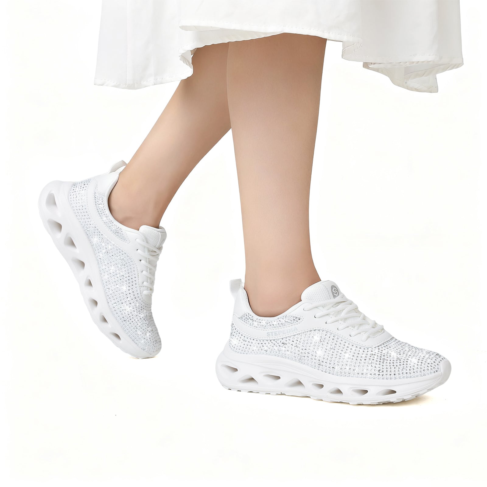 Stepedia Women's Rhinestone Mesh Walking Shoes Breathable Tennis Shoes Spakle Glitter Sneaker