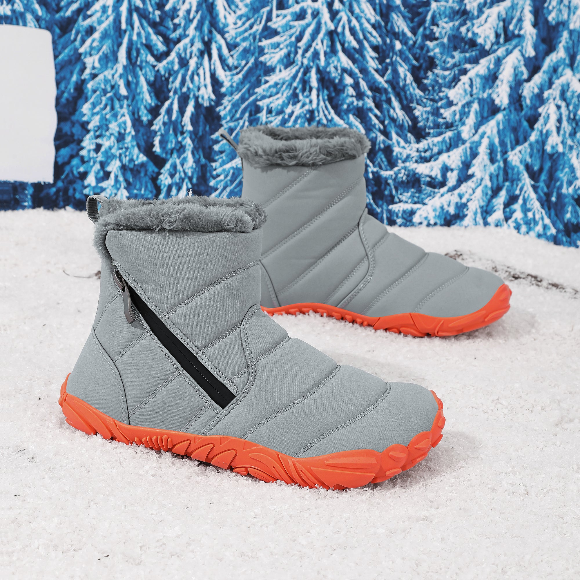 Stepedia Kids Snow Boots for Boys Girls Barefoot Winter Wide Toe Box Boots Waterproof Faux Fur Lined