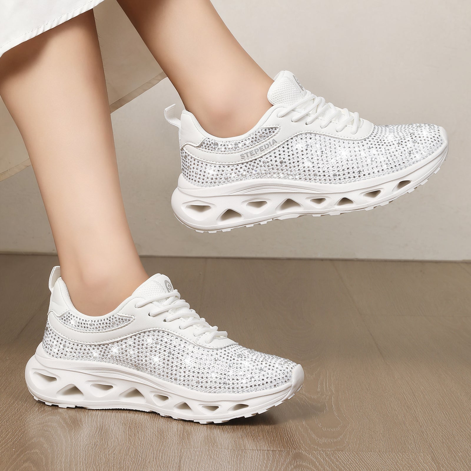 Stepedia Women's Rhinestone Mesh Walking Shoes Breathable Tennis Shoes Spakle Glitter Sneaker