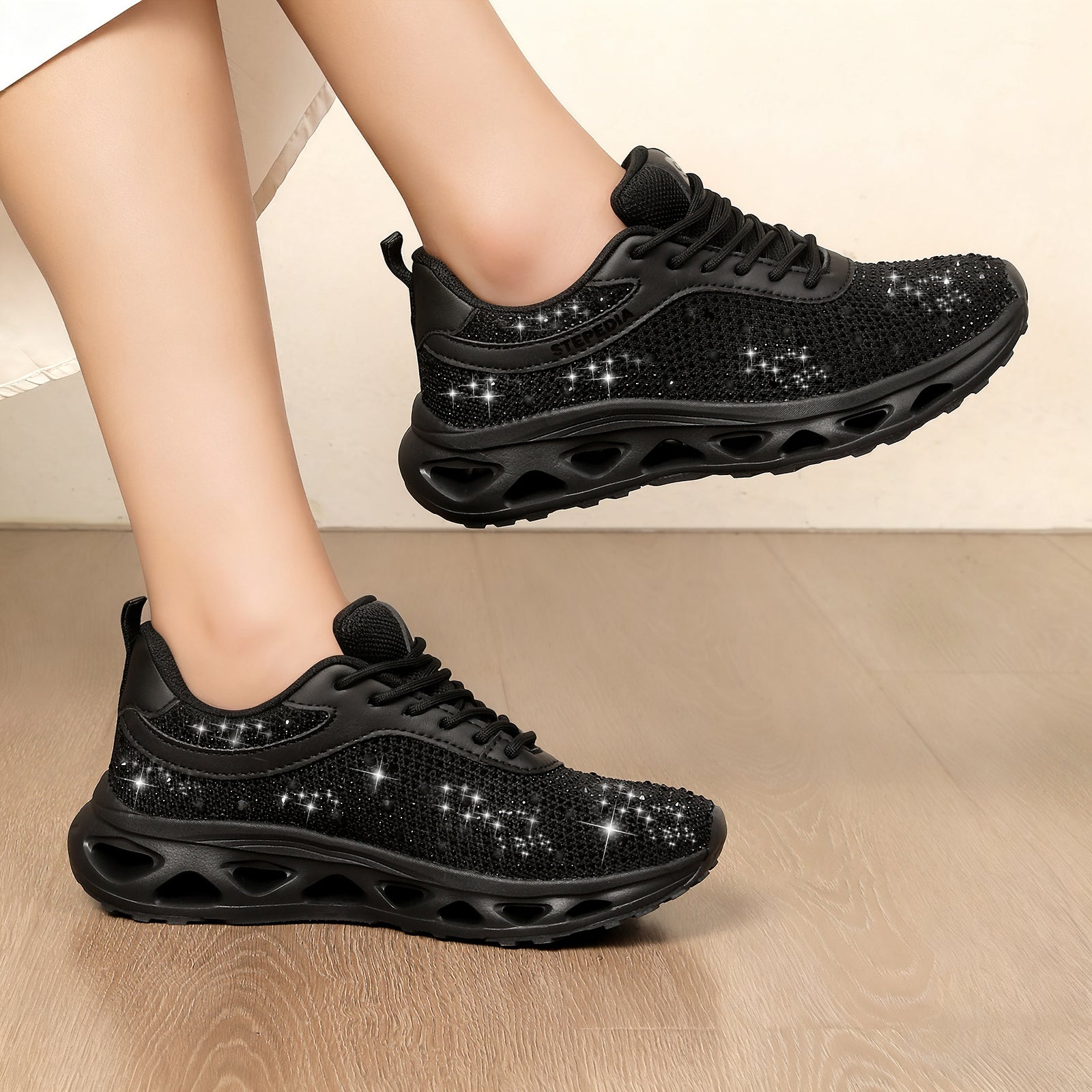 Stepedia Women's Rhinestone Mesh Walking Shoes Breathable Tennis Shoes Spakle Glitter Sneaker
