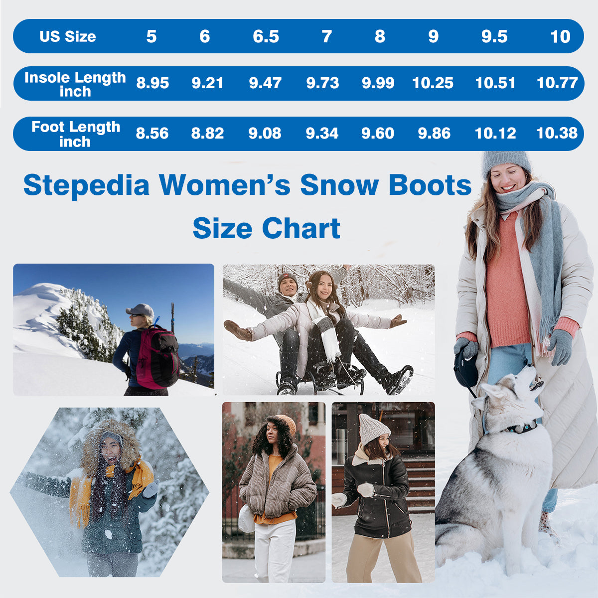 Stepedia Women's Snow Boots Warm Insulated Faux Fur Lined Waterproof Mid-Calf Winter Boots