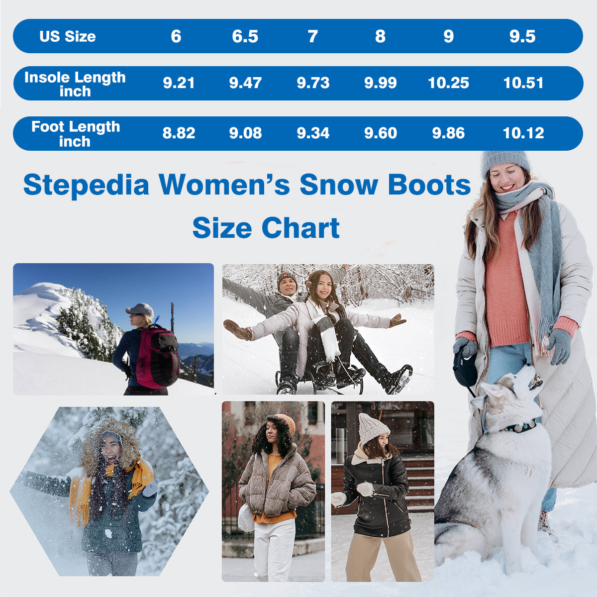 Stepedia Snow Boots Womens Warm Faux Fur Insulated Non-Slip Outdoor Mid Calf Winter Boots