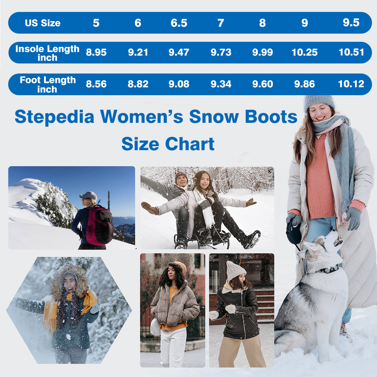 Stepedia Winter Snow Boots Womens Mid Calf Boots
