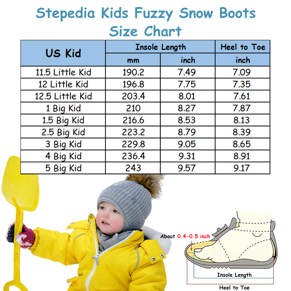 Stepedia Kids Snow Boots for Boys Girls Barefoot Winter Wide Toe Box Boots Waterproof Faux Fur Lined