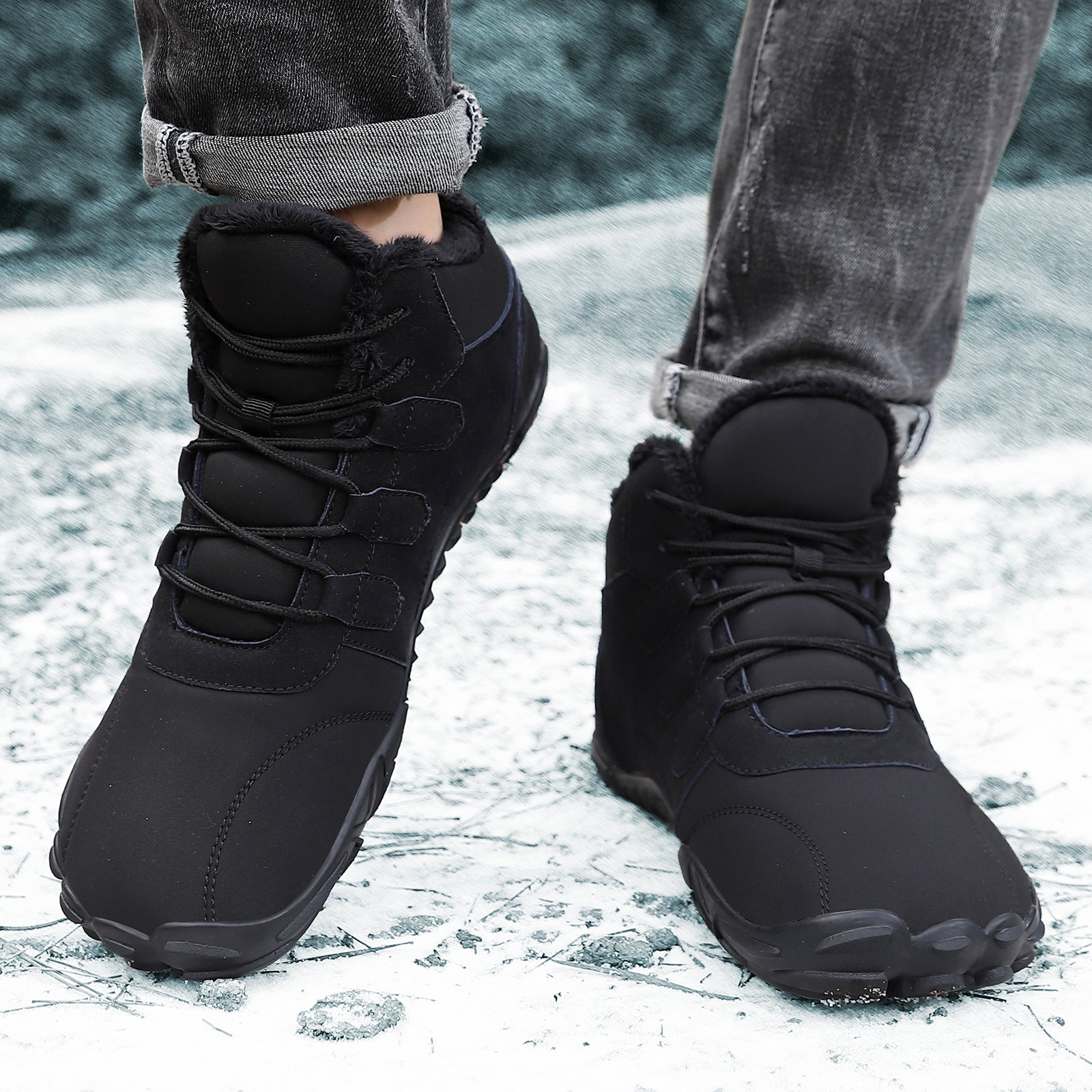 Stepedia Mens Womens Winter Barefoot Shoes Wide Toe Box Winter Boots Faux Fur Zero Drop Sole