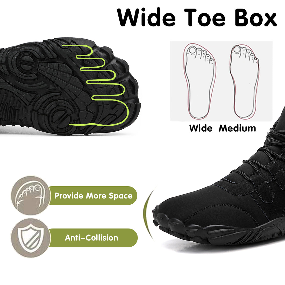 Stepedia Mens Womens Winter Barefoot Shoes Wide Toe Box Winter Boots Faux Fur Zero Drop Sole